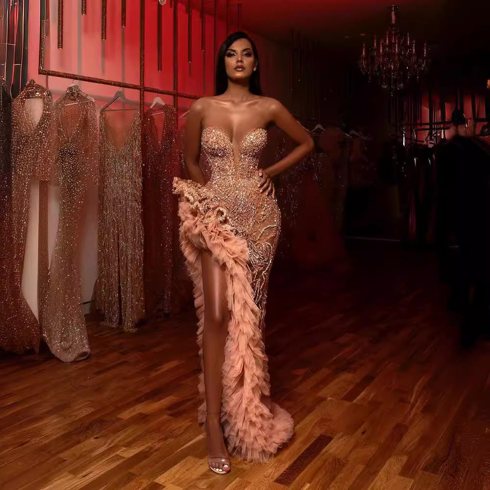 Women's Summer Tassel Tail Sexy Gold Tube Dress