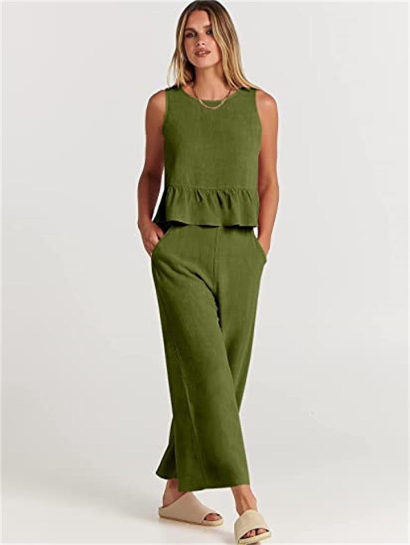 Women's Summer Sleeveless Pleated Wide Leg Cropped Pants