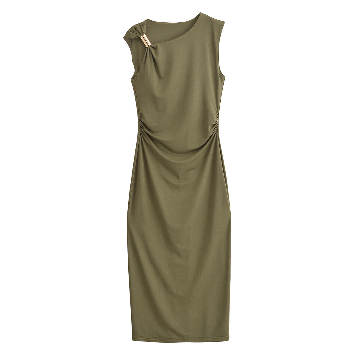 Gold Inlaid Irregular Collar Sleeveless Mid-length Dress Dresses