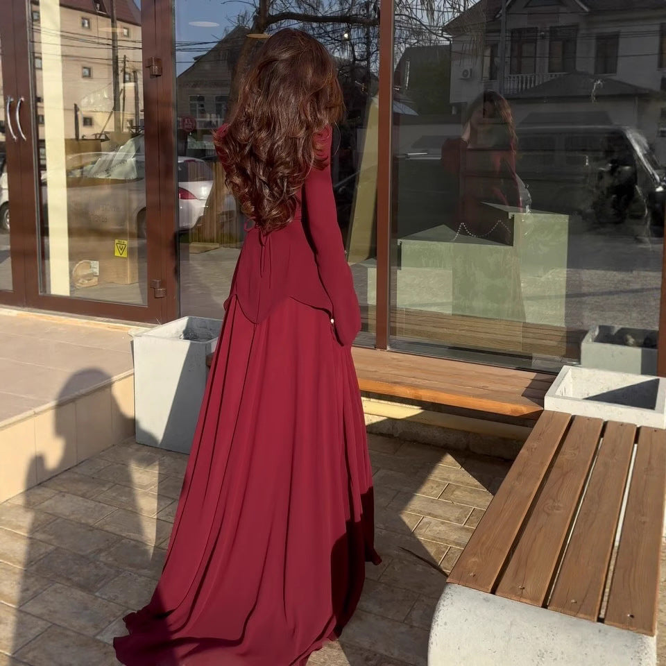 Women's Collar Long Sleeve Elegant Pearl Decoration Dresses