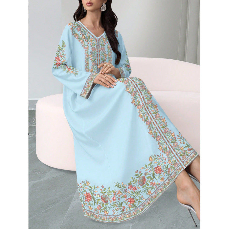 Ladies Plant Flower Fashion Temperament Printed Casual Loose Flared Dress