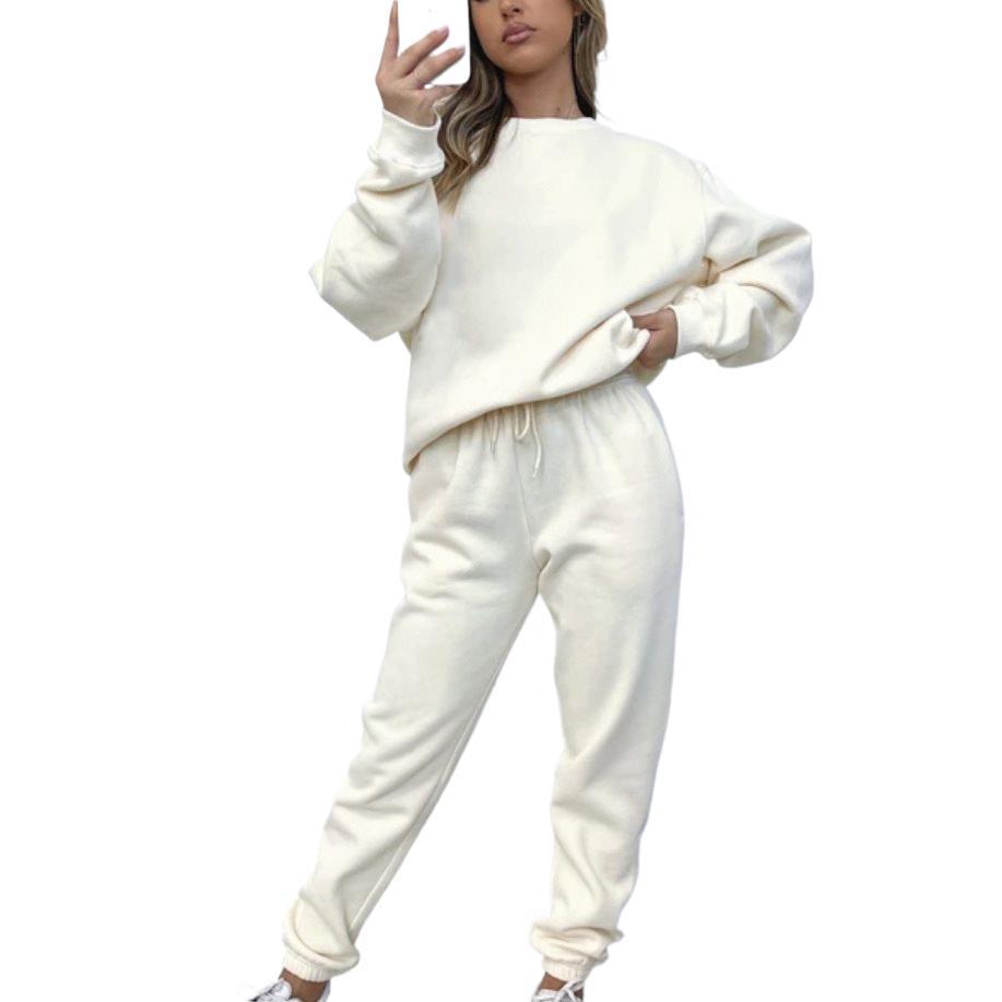Women's Solid Color Round Neck Long-sleeved Pullover Trousers Suits