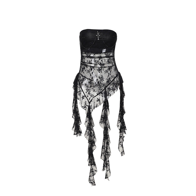 Women's Summer Hot Sexy See-through Lace Stitching Tops