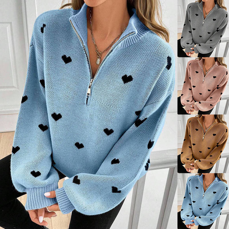 Women's Autumn Knitted Long Sleeve Love Pattern Sweaters