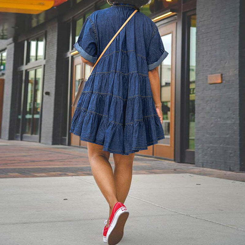 Comfortable Denim Sleeve Slim Dress Pettiskirt Dresses
