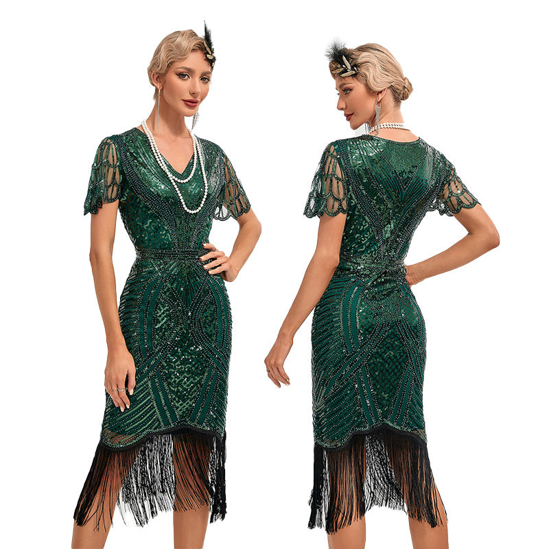 Party Embroidery Tassel Dress Cocktail Sequin Evening Dresses