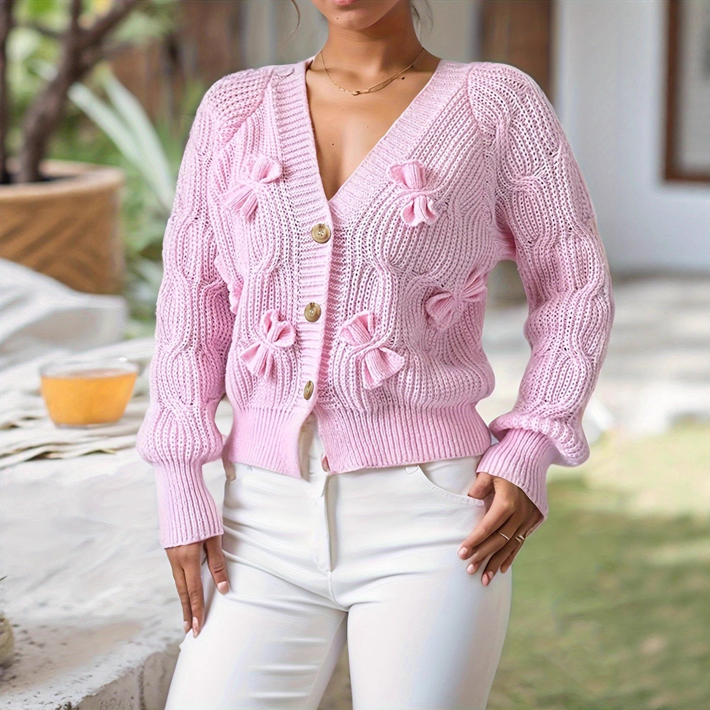 Loose Solid Color Long-sleeved Bowknot Knitted Sweaters