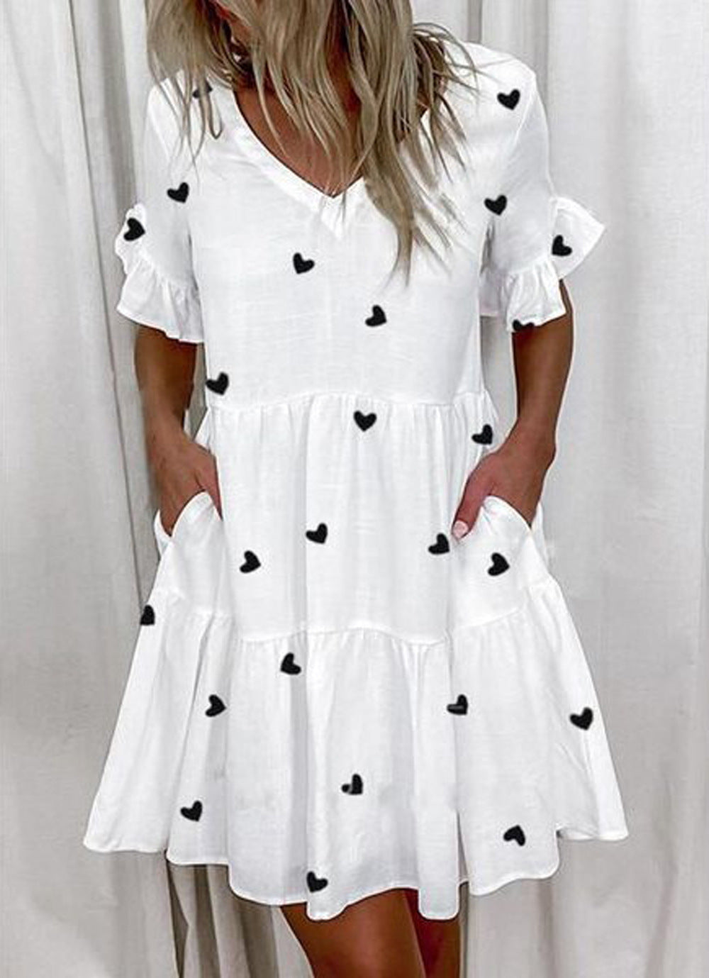 Women's Summer Loose Print Ruffled Pocket Sleeve Shorts