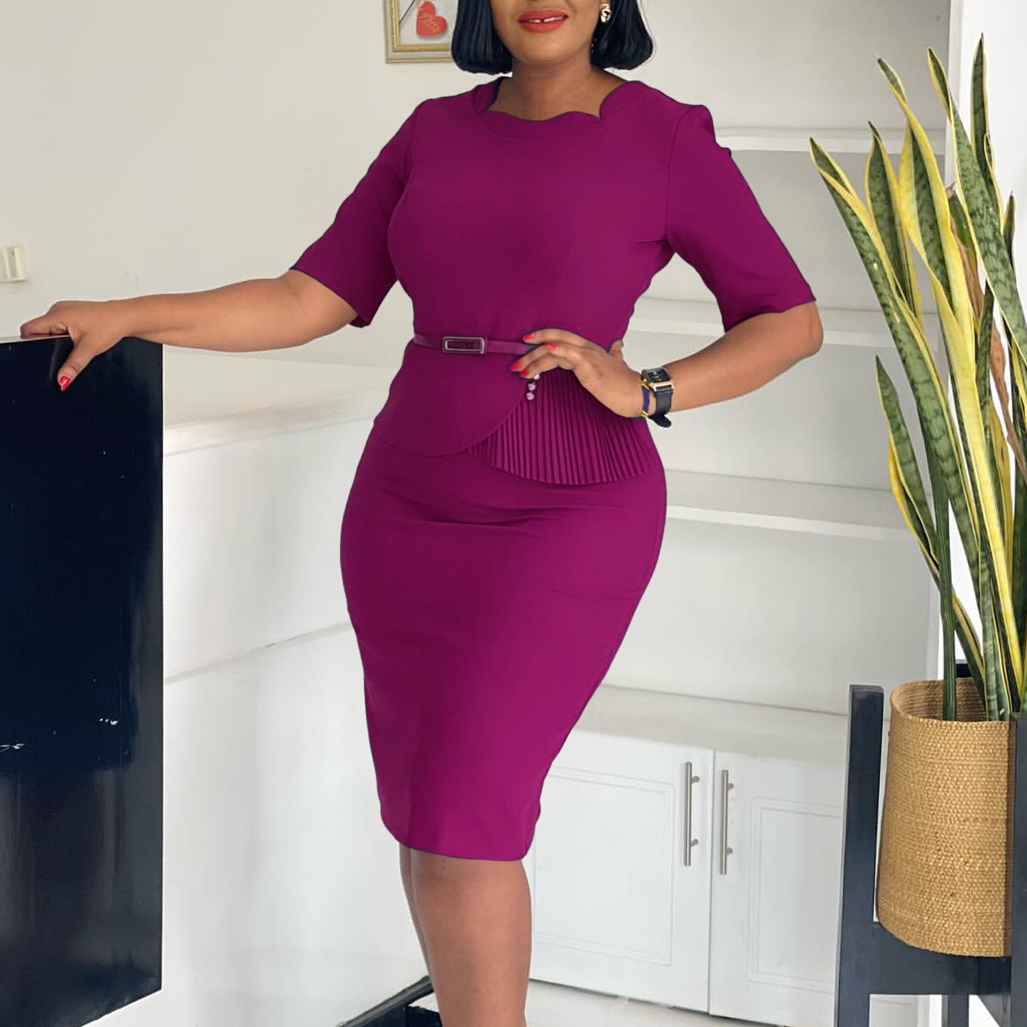 Women's Summer Fashion Solid Color Ol Sheath Dress