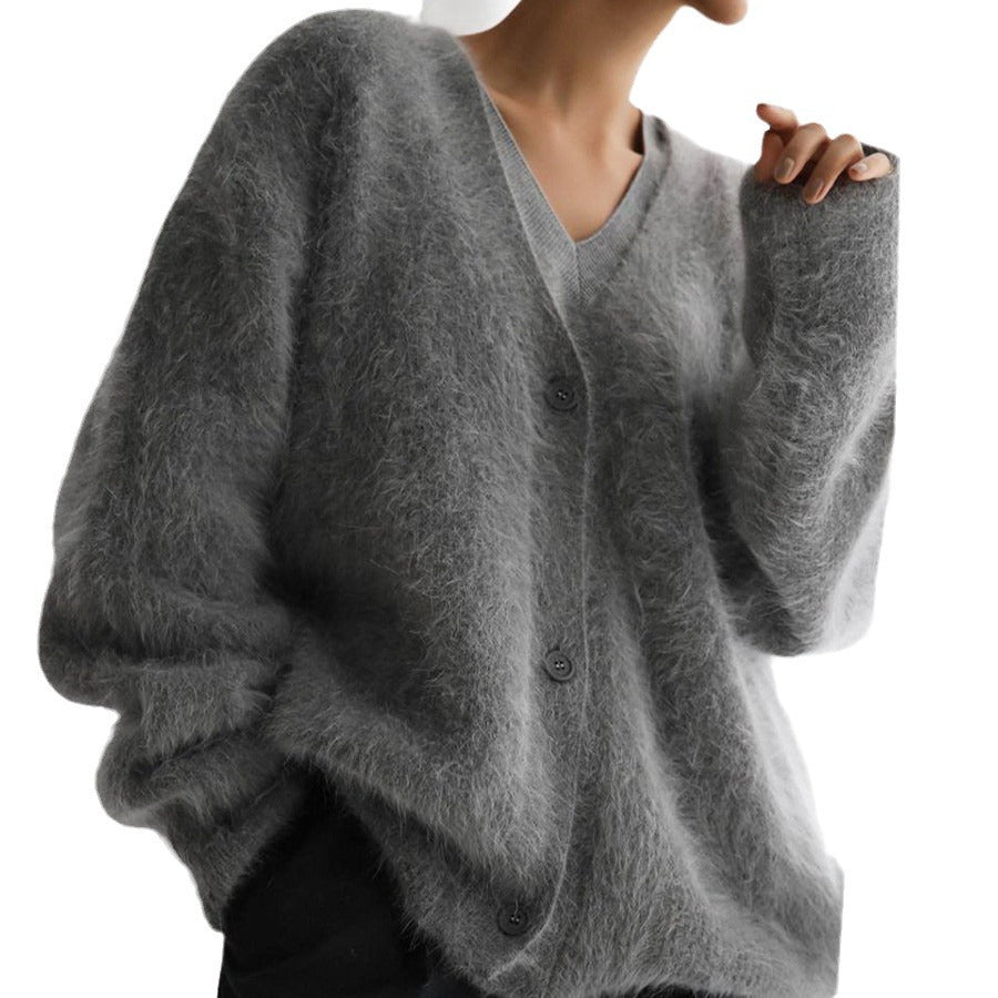 Women's Imitation Marten Idle Style Loose Soft Cardigans