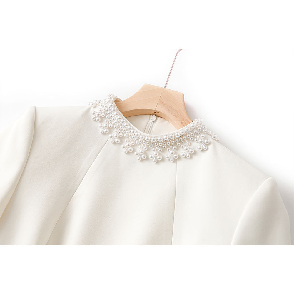 Beaded Stand-up Collar Long-sleeved Dress Light Dresses