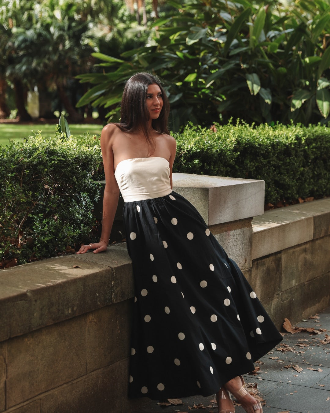 Polka Dot Print Stitching Wrapped Chest Dresses