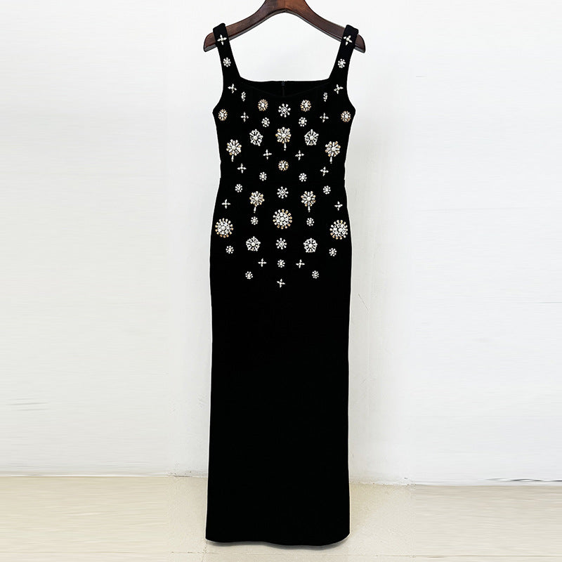 Fashion Bead Diamond Stretch Long Dress Dresses