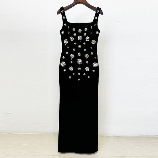 Fashion Bead Diamond Stretch Long Dress Dresses