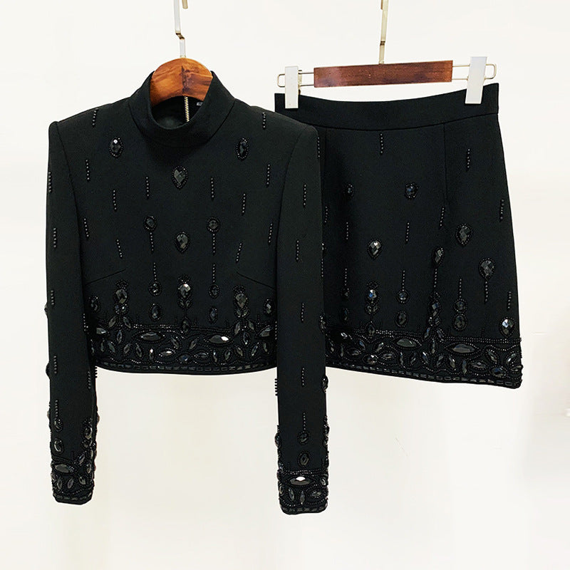 Bead Diamond Inlaid Mid-length Dress Set Tops