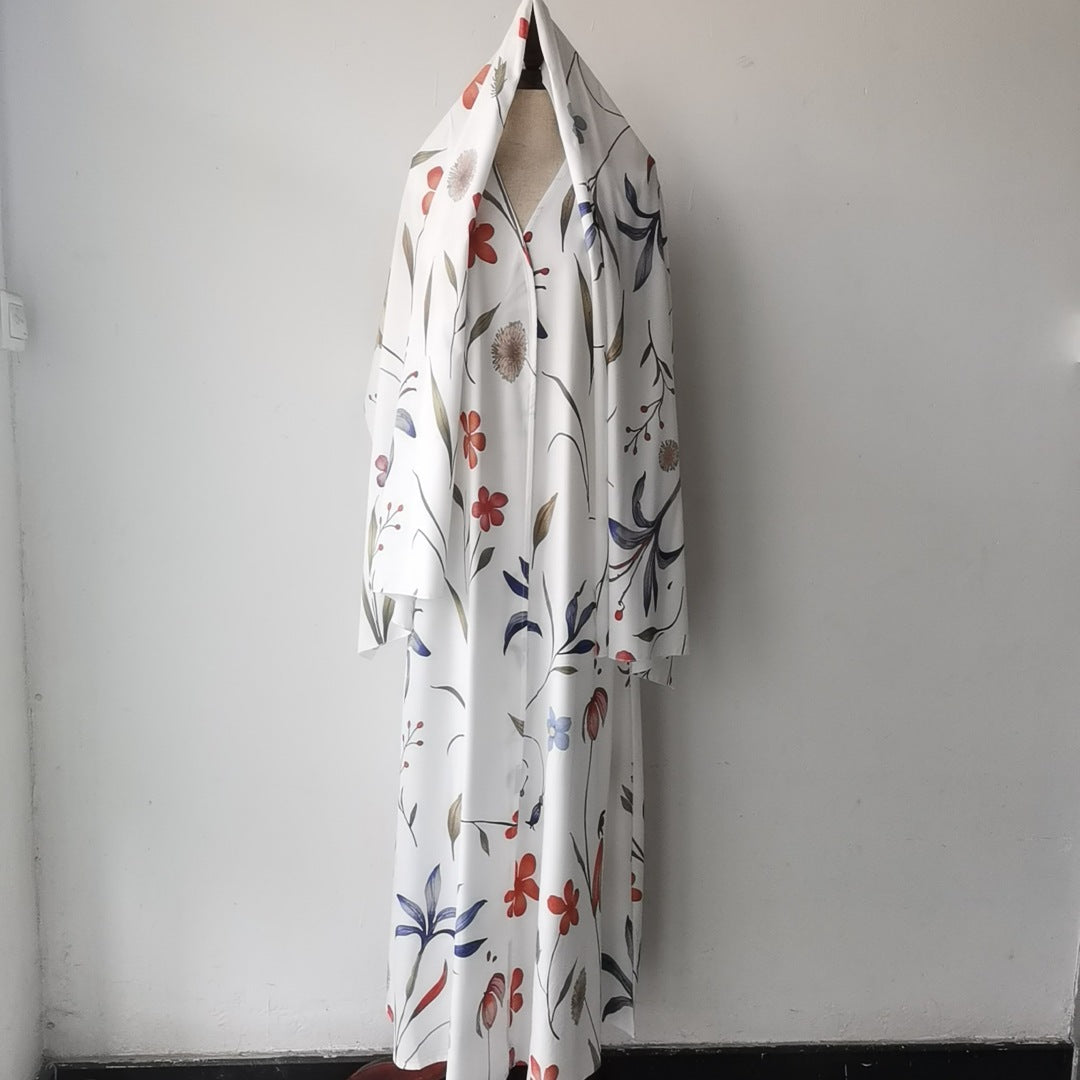 Women's Retro Style Long Extended Sleeve Ethnic Printed Tape Dress