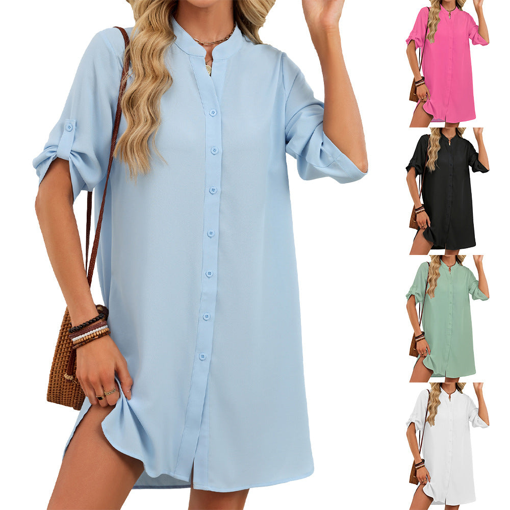 Versatile Beautiful Fashion Women's Shirt Button Dress