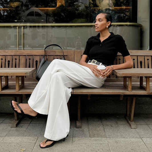 Women's Pure White Trousers High Waist Wide Leg Pants