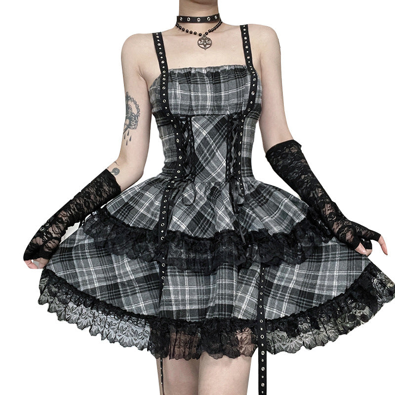 Gray Plaid Dress Summer Hot Dark Dresses