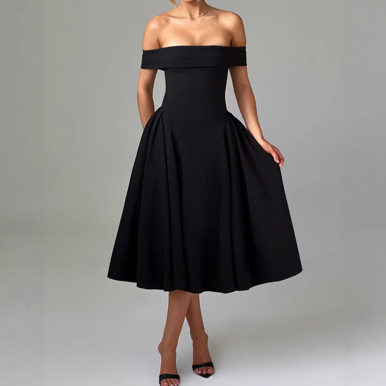 Women's Fashion Sexy Long Backless Pure Color Dress