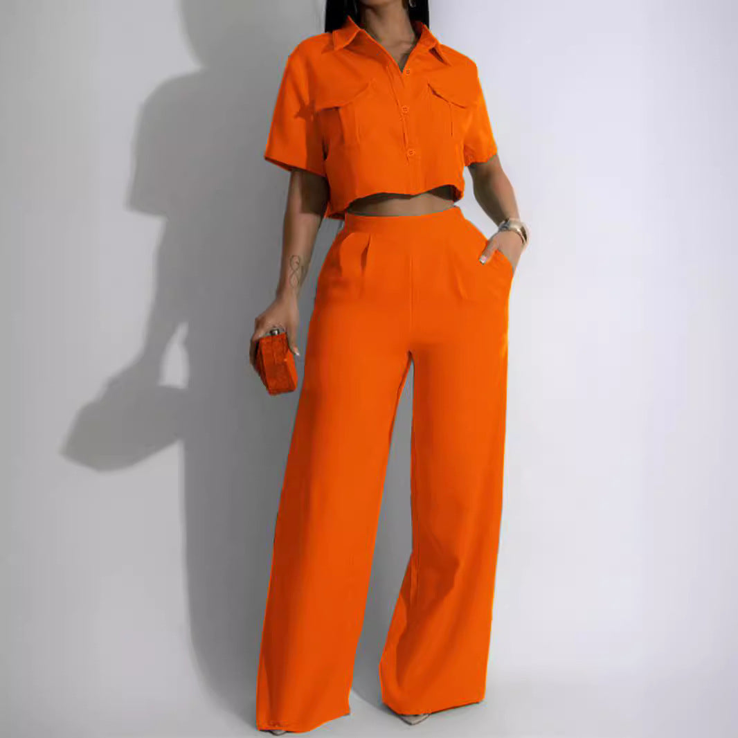 Women's Fashion Polo Collar Sleeve High Waist Suits