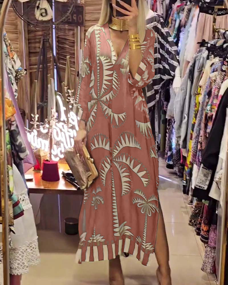 Floral Print Slit Sleeve Casual Sexy Dress