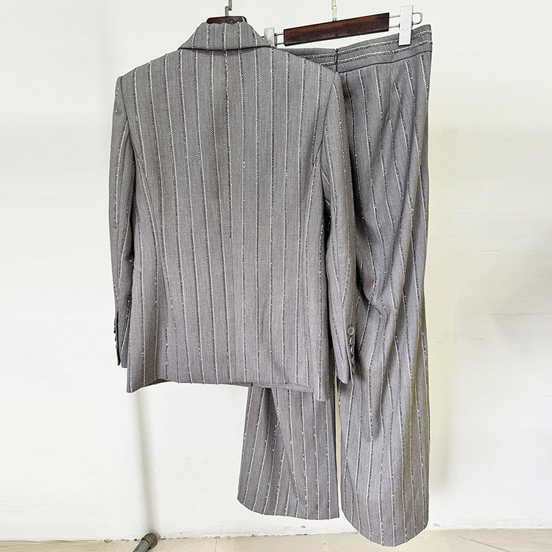 Gray Hot Drilling Double Breasted Two-piece Fashion Casual Suit