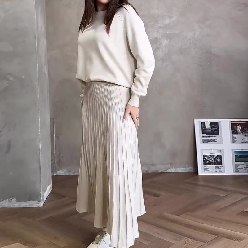 Solid Color High Waist Pleated Dress Dresses