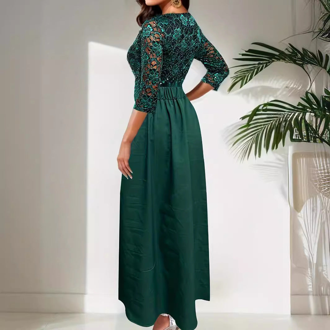 Women's Lace Detachable Chiffon Irregular Hem Dress Dresses
