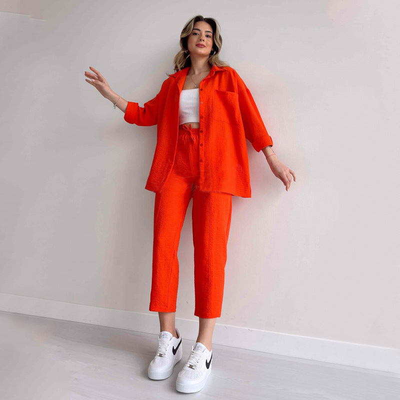 Women's Large Spring Casual Loose Shirt Cropped Suits
