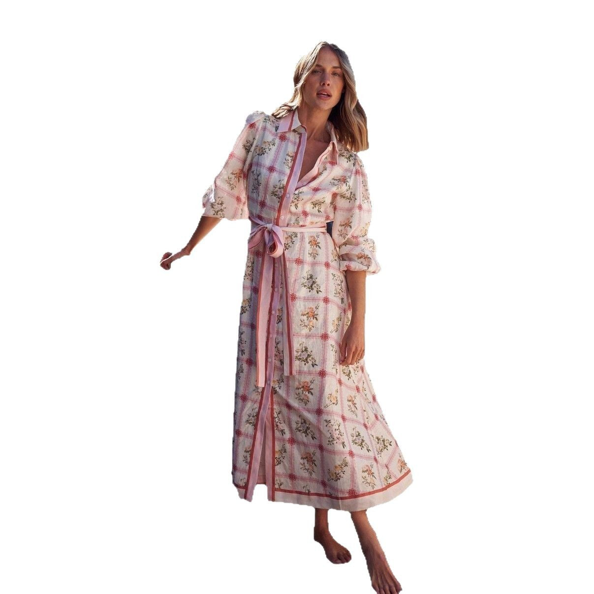 Slouchy Casual Linen Long Flower Dress Dresses