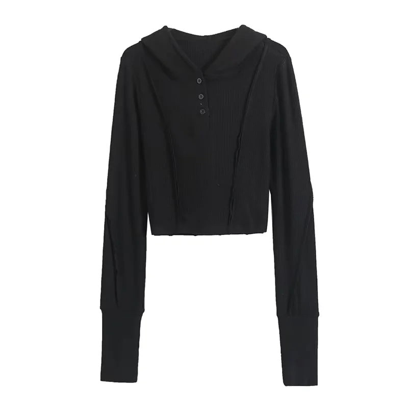 Women's Autumn Hot Solid Color Hooded Block Blouses