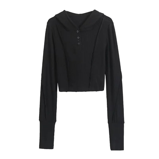 Women's Autumn Hot Solid Color Hooded Block Blouses