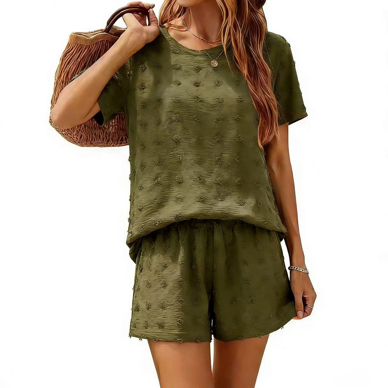 Women's Ice Silk Ball Fabric Loose Sleeve Fashion Casual Suit