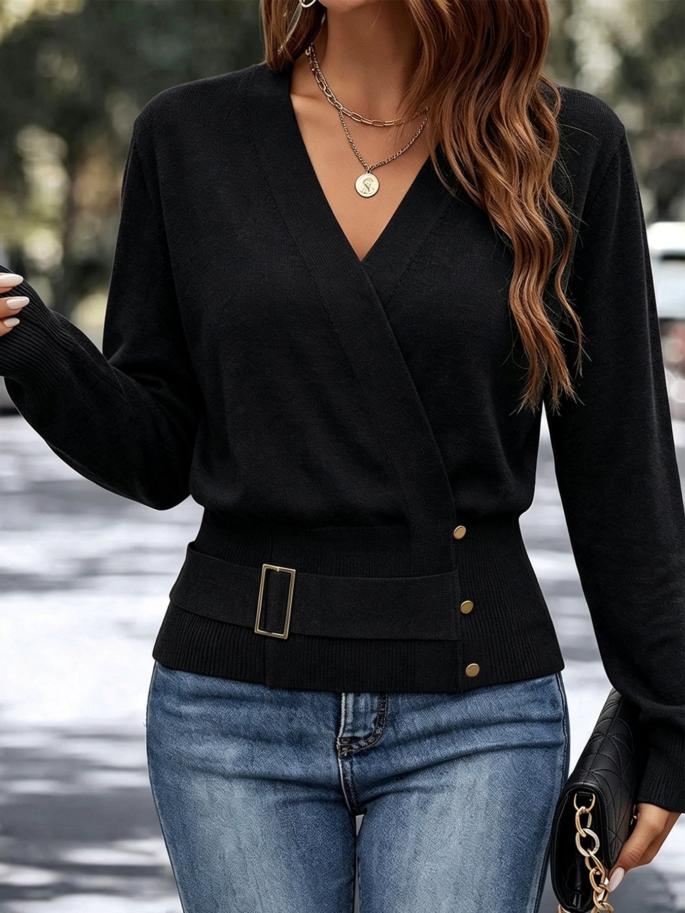 Women's Double-sided Collar Button Soft Comfortable Loose Fashion Casual Sweaters