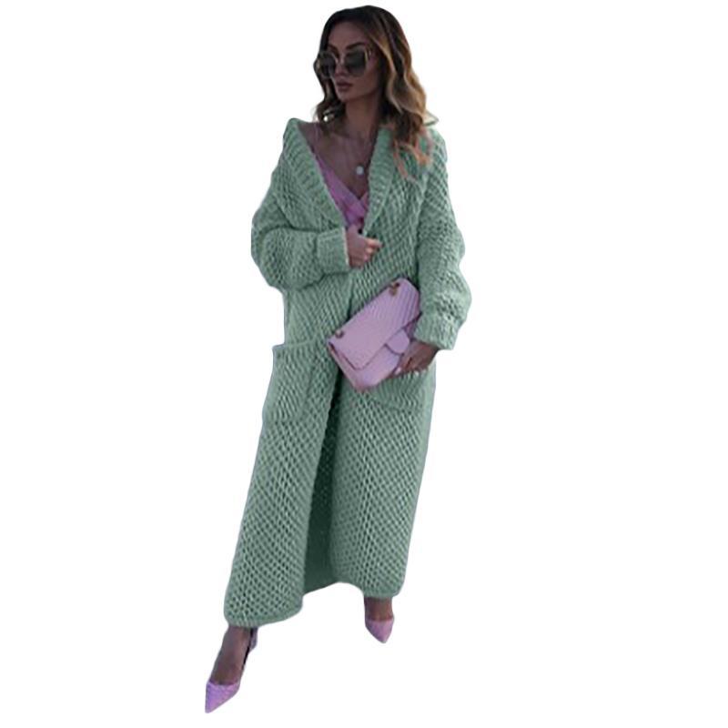 Women's Winter Lapel Knitted Solid Color Long Sweaters