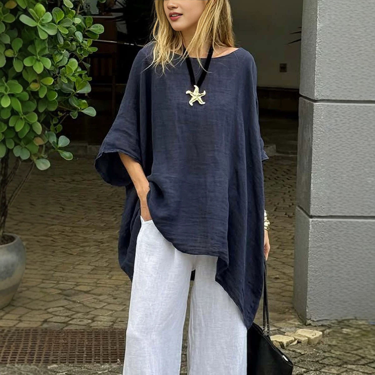 Women's Hem Batwing Sleeve Design Slim Fit Tops