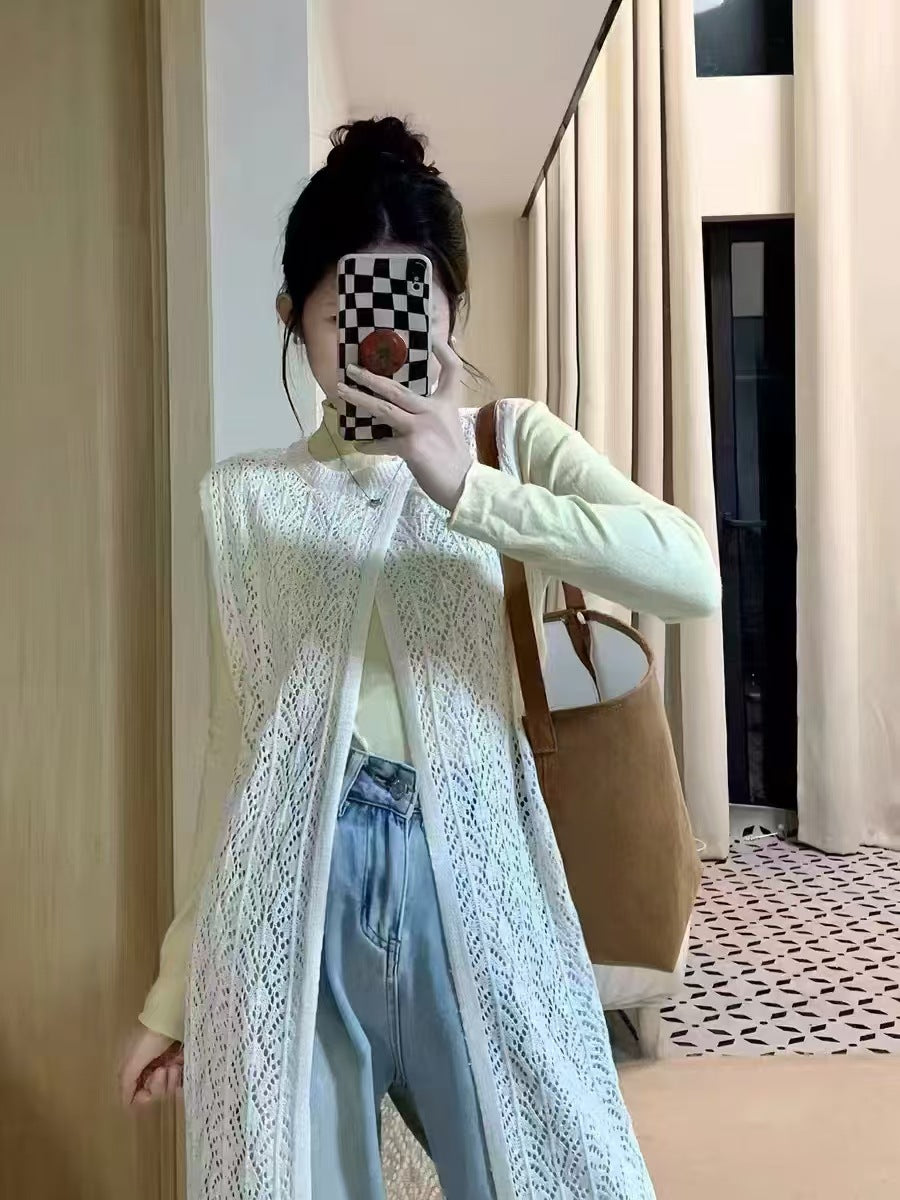 Women's French Retro Ice Silk Summer Outer Sleeveless Mid-length Women's Sweater