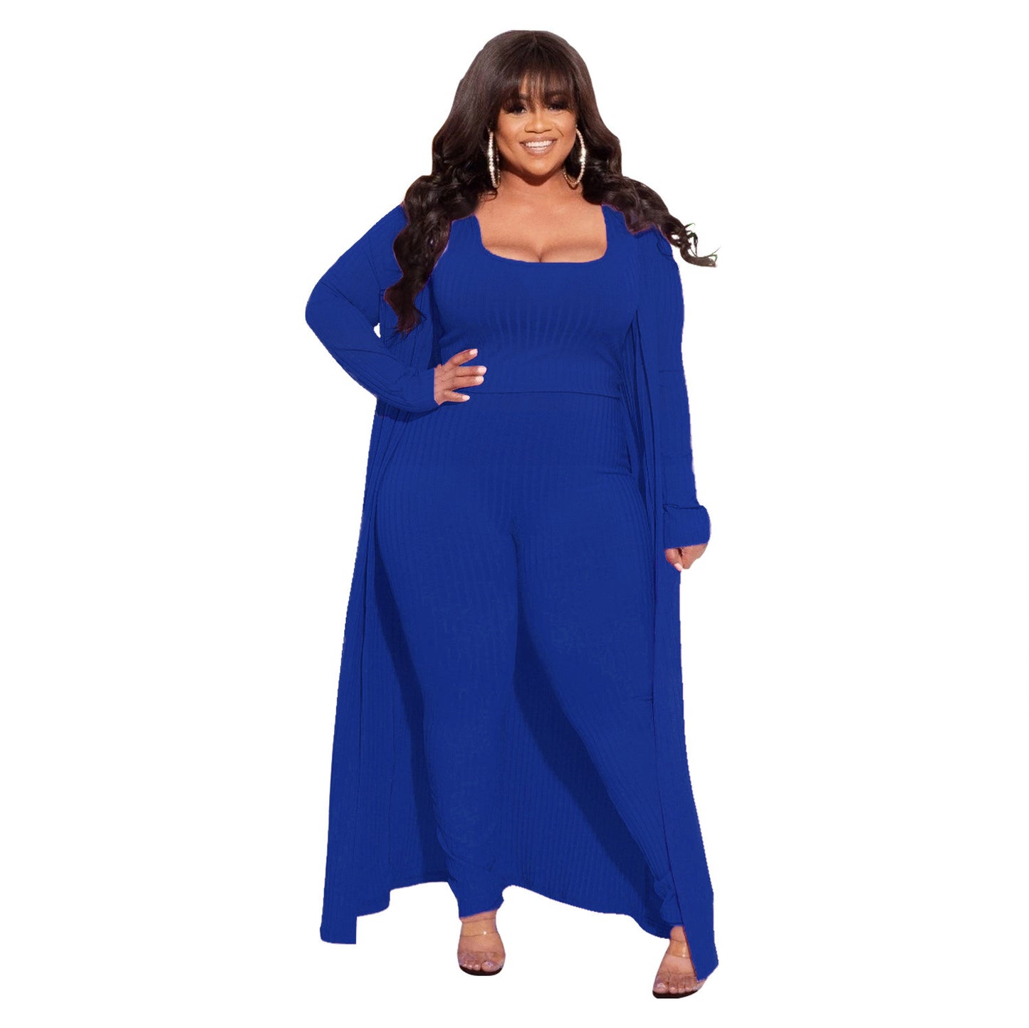 Elastic Sunken Stripe Three-piece Large Fashion Suits