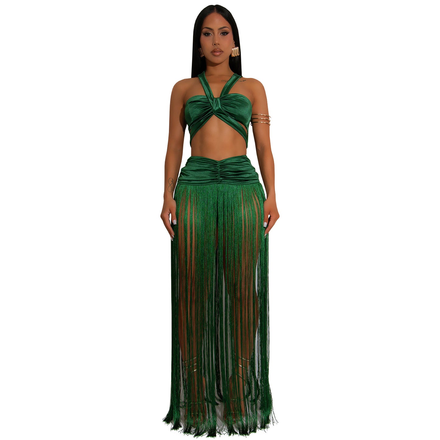 Women's Fashion Wear Sexy Shoulder Strap Tassel Dress Suits