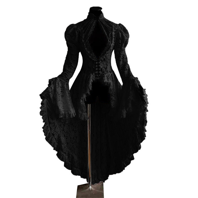 Vintage Lace Medieval Court Party Stitching Swallowtail Bell Sleeve Stand Clothing