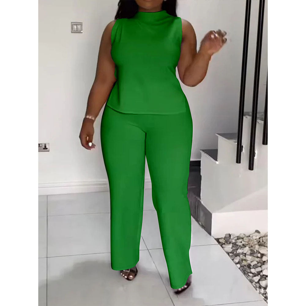 Women's Summer Solid Color Casual Sleeveless Trousers Suits