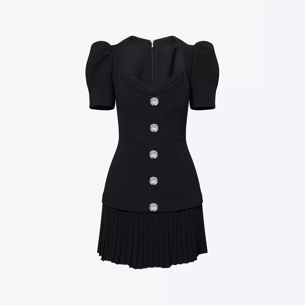 Women's Vintage Style Single-breasted Black Dress Button Dresses