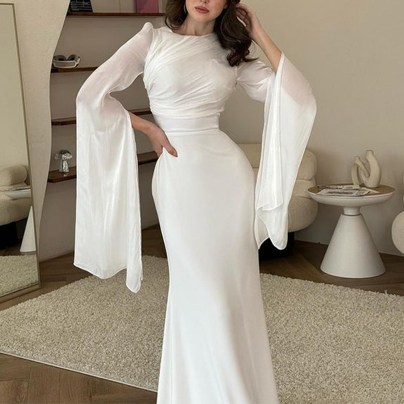 Solid Color Stitching Big Swing Sleeve Dresses