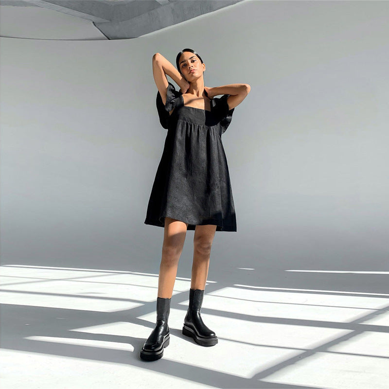 Women's Yellow Midi Dress Fashion Commuter Flying Sleeves Dresses
