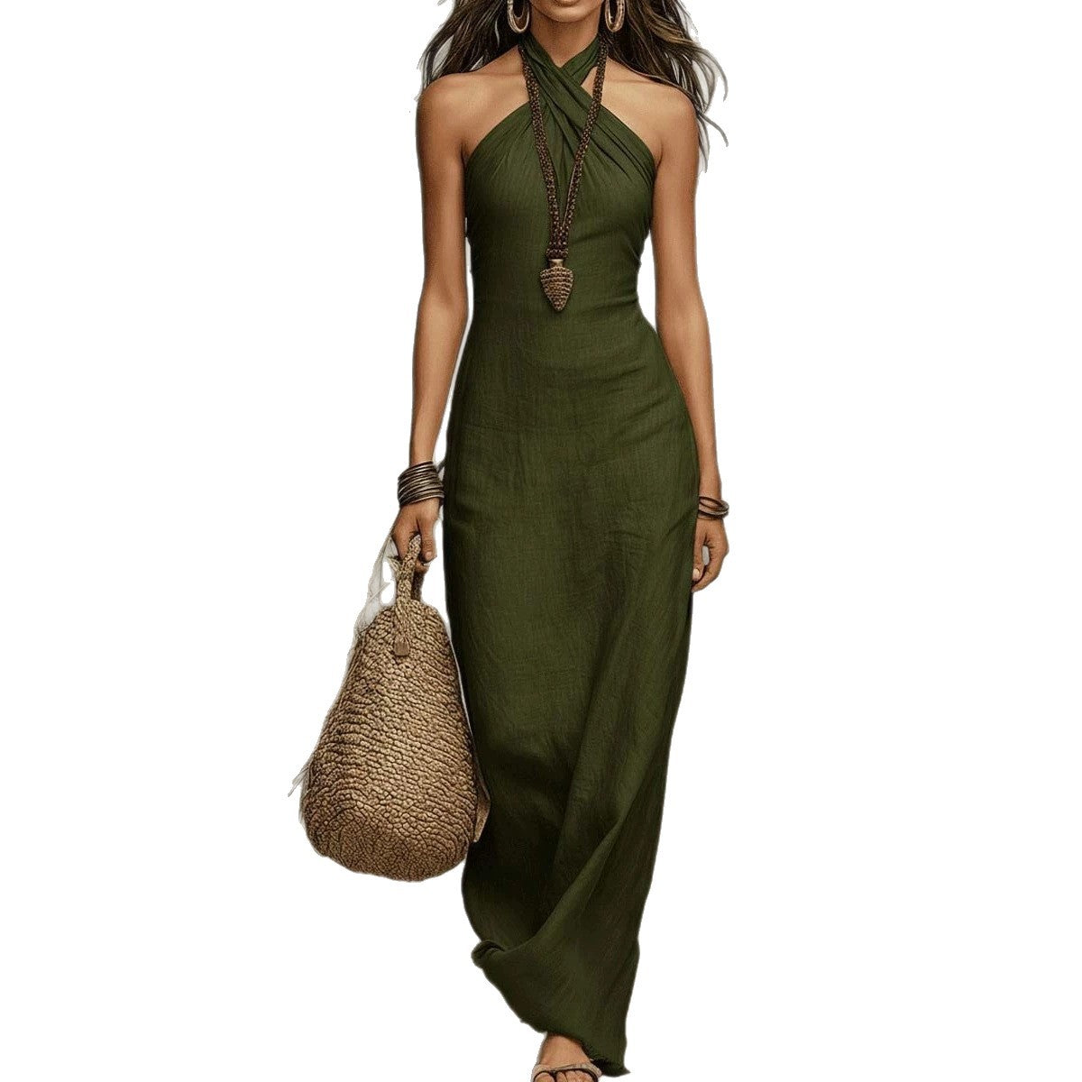 Women's Fashion Elegance Sleeveless Halter Hollow Dress