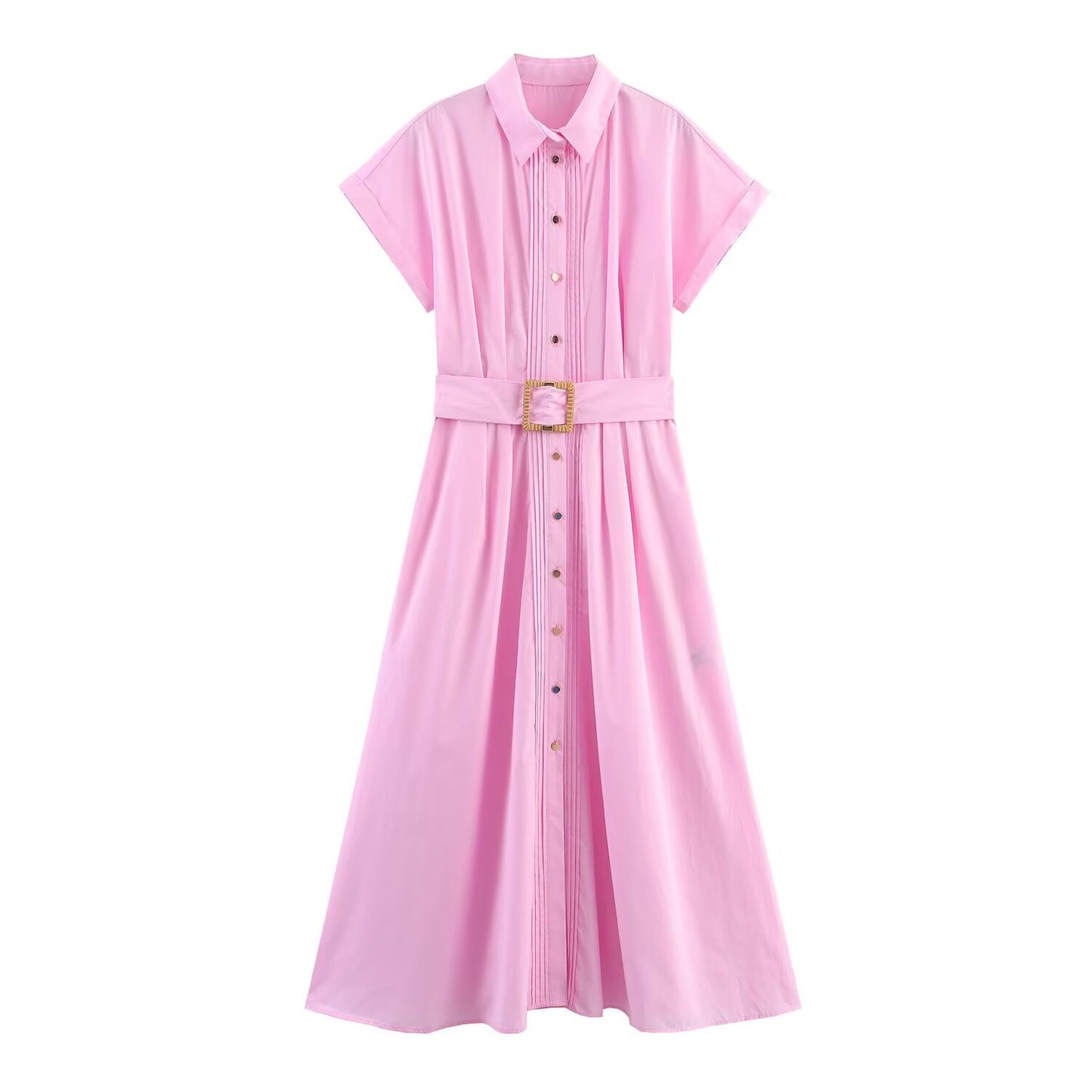 Women's Sweet Fashion Dress With Belt Poplin Dresses