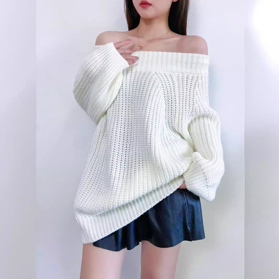 Women's Sexy Pullover Loose-fitting Thick Needle Lantern Sleeve Women's Sweater