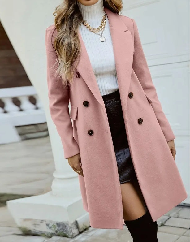 Trade Lady Temperament Elegant Double-breasted Woolen Coats
