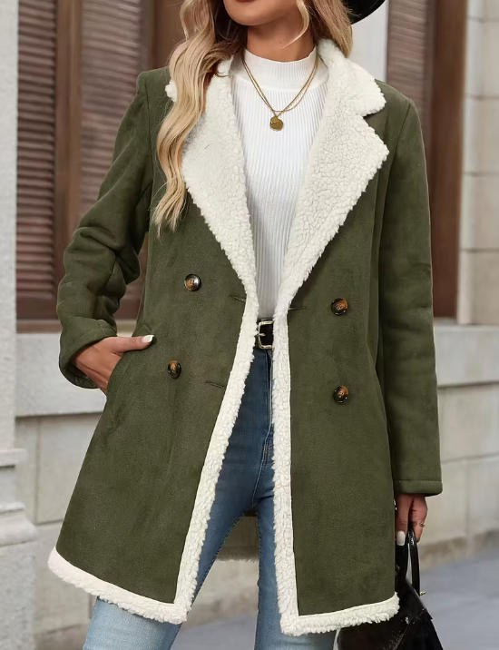 Women's Suede Fashion Casual Polo Collar Mid-length Coats
